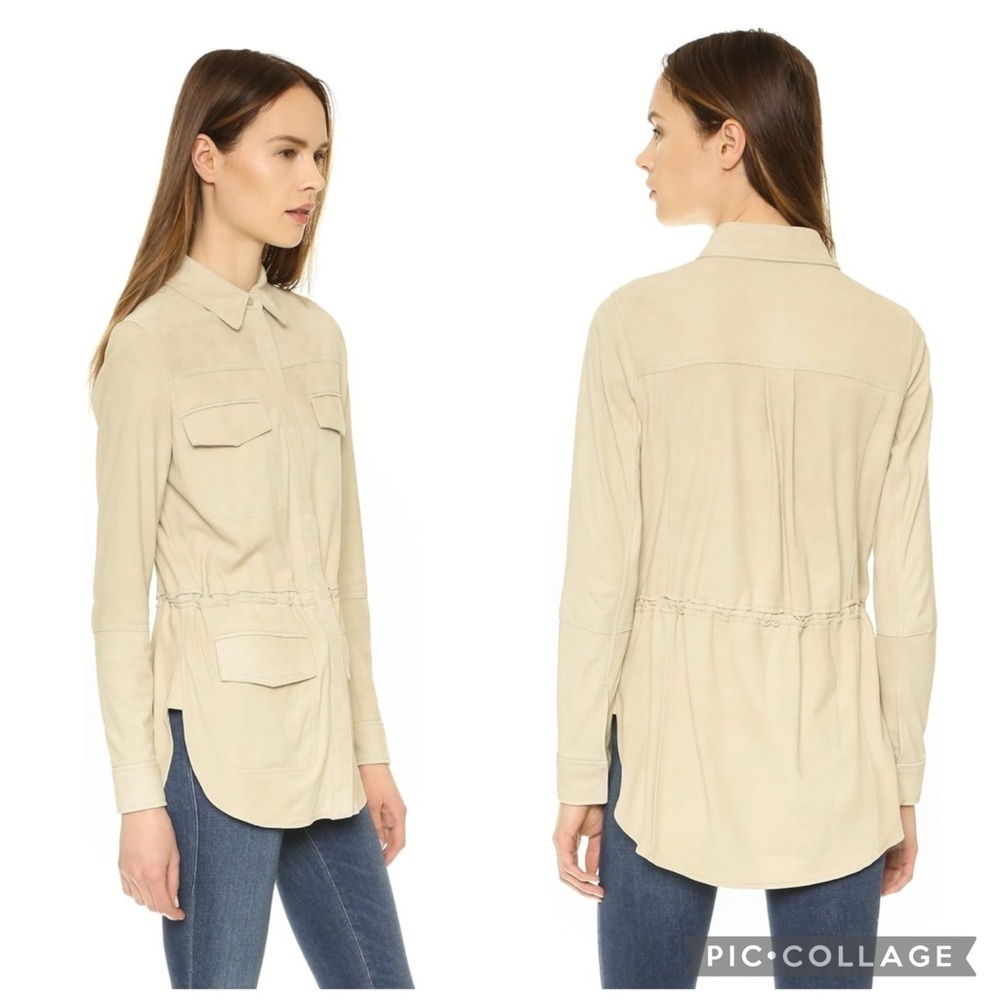Vince Nubuck Safari Shirt Jacket 100% Lamb Leather XS Beige Taupe - Picture 2 of 9